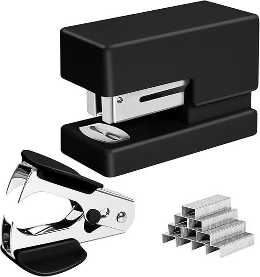 Mini Stapler - Small Cute Desk Staplers - 25 Sheet Capacity with 830 Staples and Staple Remover, Desktop Stapler for Office, School, Home, Black