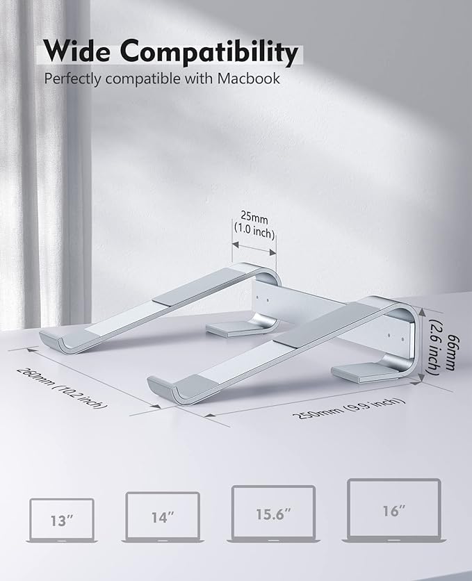 SOQOOL Laptop Stand for Desk, Computer Stand Riser for Desk,Ventilated Ergonomic Aluminum Notebook Stand Compatible with MacBook Air Pro Dell XPS HP 11 14 15.6 17.3 Inch Silver Work from Home