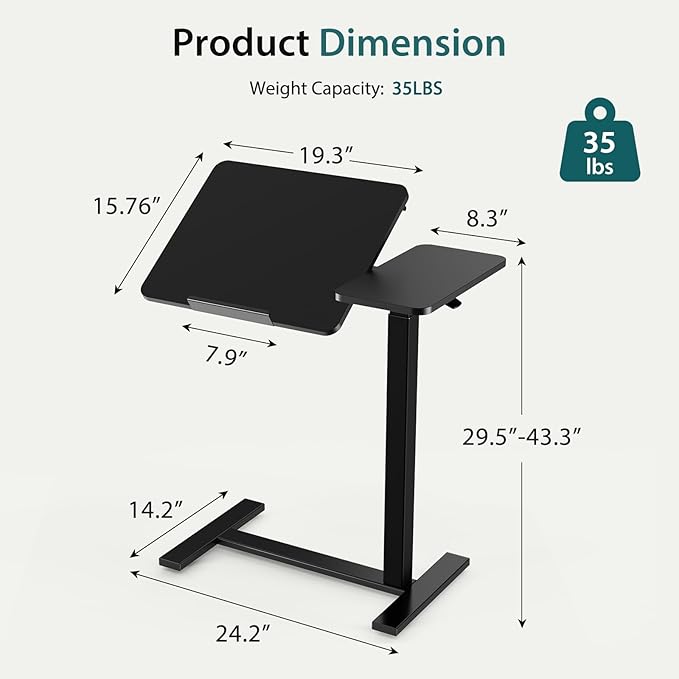 NEWBULIG Rolling Desk Adjustable Height, Small Standing Desks Rolling Table with Wheels, Portable Laptop Mobile Stand with Tiltable Desktop for Teacher Classroom Home Office, Black