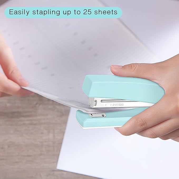 Stapler 25 Sheet Capacity with 1000 Staples and Staple Remover - Staplers for Desk, Non-Slip Office Stapler with Staples, Blue