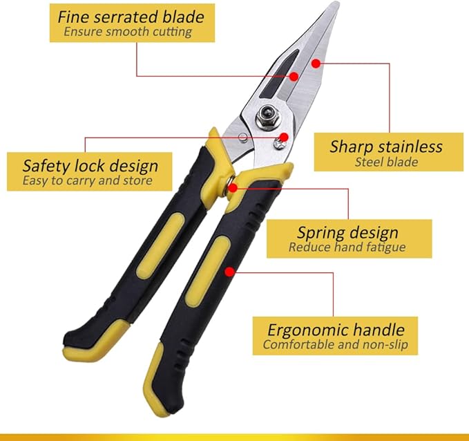 Stainless Steel Industrial Scissors, Utility Heavy Duty with Non-Slip Comfortable Handle & Safety Lock, Ultra Sharp Stainless Steel Scissors for Cutting Wires, Leather