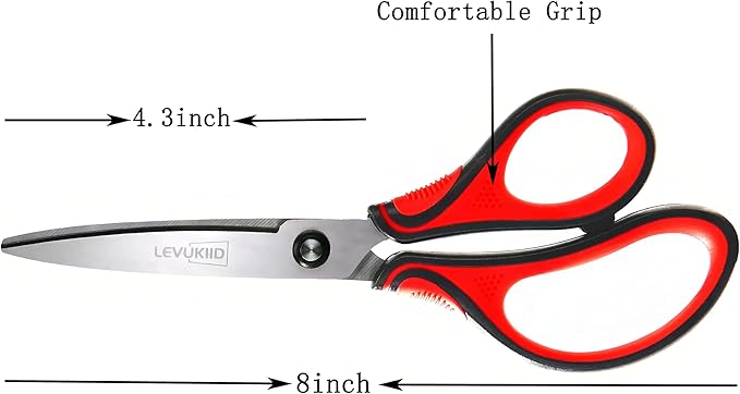 8-Inch All Purpose Scissors 3 Pack, Sharp Pointed Tip & Comfort Grip, Multipurpose Scissors for Adult, Office, Craft, Fabric, Kitchen, School Use