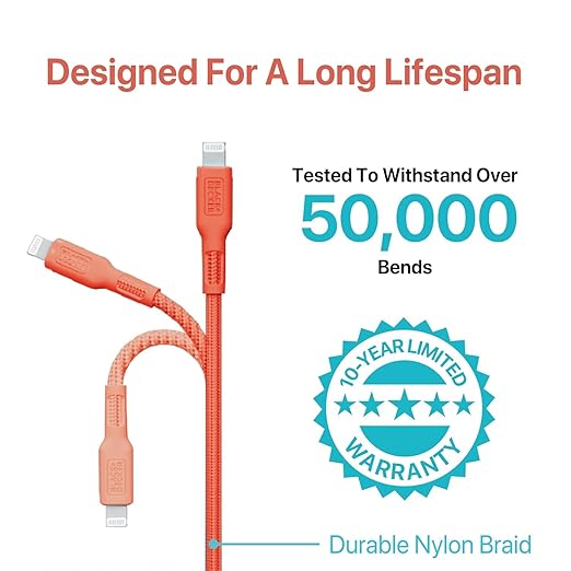 BLACK+DECKER Lightning to USB Cable - Fast Compatible iPhone Lightning Cable - Durable Braided iPhone Charger Cord - for Travel and Daily Use - Multiple Color + Length Options - 6ft