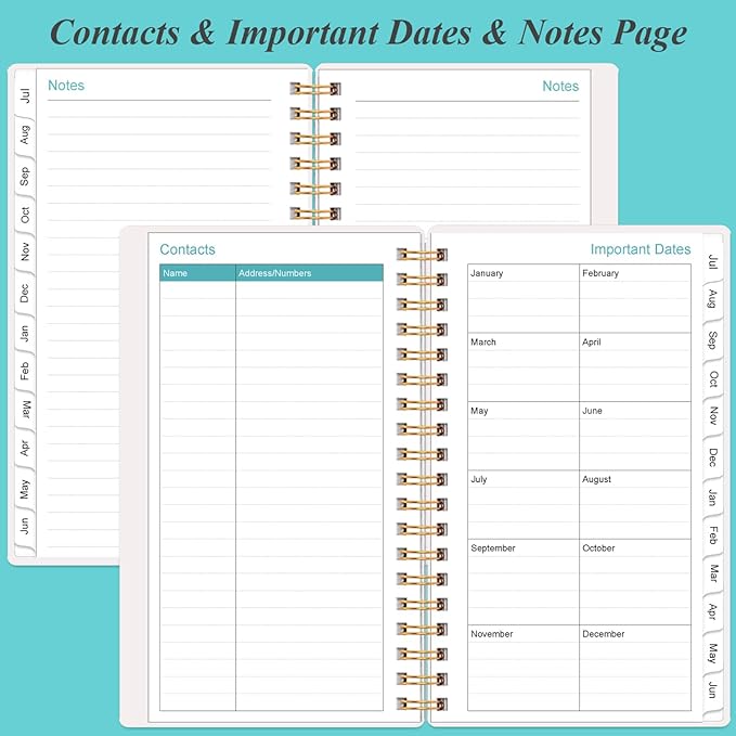 2025-2026 Monthly Planner - October 2025 - December 2026, Two Pages Per Month, 18 Monthly Calendar/Planner with Tabs, Strong Twin-Wire Binding, Inner Pocket, 3.75" x 6.5", Teal Flower
