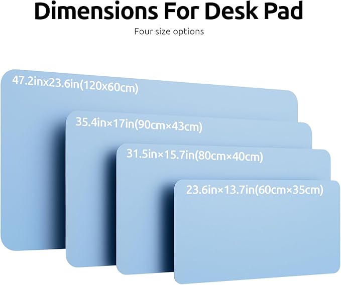 YSAGi Leather Desk Protector, Office Mat, Large Mouse Mat, Non-Slip PU Leather Blotter, Laptop Desk Pad, Waterproof Writing Pad for Office and Home (Baby Blue, 31.5" x 15.8")