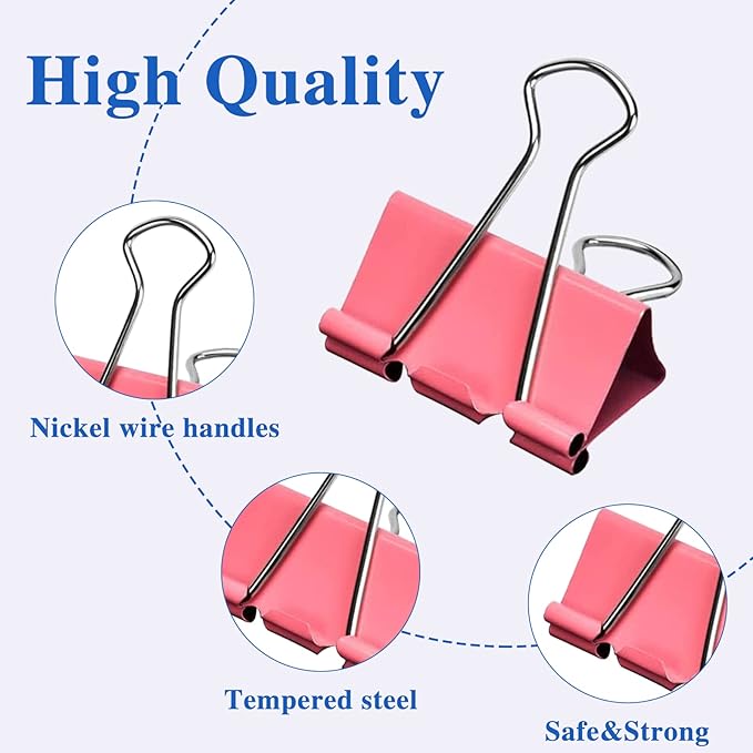 OWLKELA 100 Pcs Colored Binder Clips, Paper Clamps, Paper Binder Clip, Assorted Sizes, Metal Colorful Binder Clips, Ideal for Office, Home and School Supplies