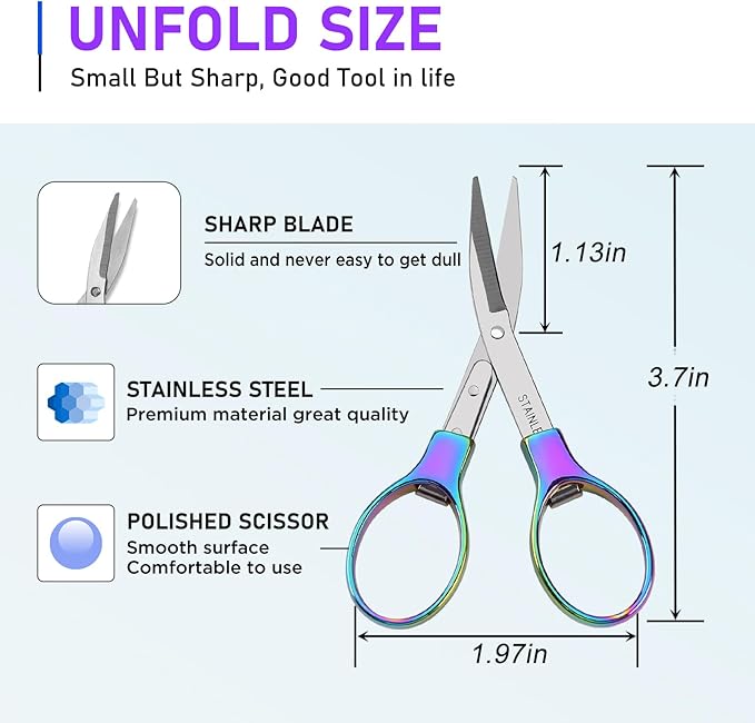 2Pcs Rainbow Folding Scissors,Portable Stainless Steel Telescopic Cutter, Safety Foldable Pocket Badge Small Scissors for Home, Office, Craft, Sewing, Nurse Accessories, Travel