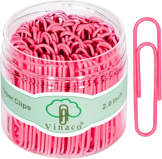 Vinaco Paper Clips Pink, 100 Pack Large Paper Clips 2 Inch (50 mm), Durable & Rust Resistant, Jumbo Paperclips. Great for Office, School and Personal Use (Pink)