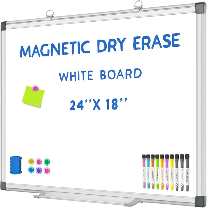 Grtard White Board Dry Erase, 24" x 18" Magnetic Dry Erase Boards, Hanging Magnetic Whiteboard with Marker and Magnets, Dry Erase Board for Wall, Large White Boards Dry Erase for School, Office, Home