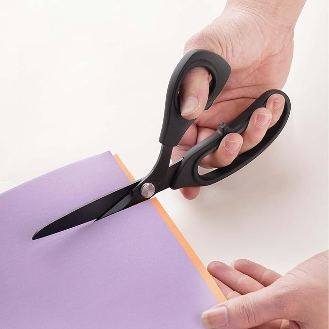 9 inch Black Office Scissors All Purpose, Sewing Scissors for Fabric Cutting, Sharp Titanium Coated Blade, Comfort Grip Soft Handles for Diy Craft, Paper, Art, School, Home