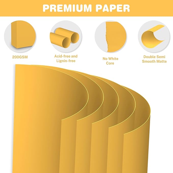 Yellow Cardstock 8.5 X 11, 80 Sheets Card Stock, 75lb/ 200gsm Copy Paper, Cardstock Printer Paper For Art, Drawing, Invitations, DIY Cards, Watercolor, Craft, Construction, School & Office Supplies