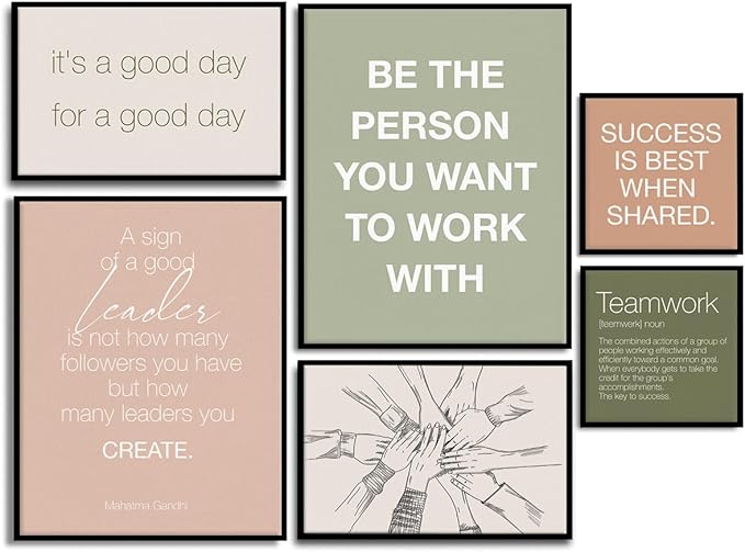 YEOION Inspirational Office Wall Art,Teamwork Motivational Wall Decor for Office,Workplace Canvas Wall Art Set of 6 Large Size