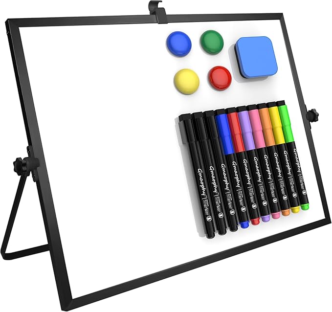 Dry Erase White Board, 16 x12 Inch Magnetic Whiteboard with Stand, Portable Double-Sided White Board Easel with 10 Markers 4 Magnets 1 Eraser, Desktop Dry Erase Board for Work School Memo to Do List