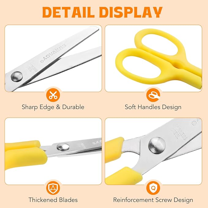 30Pack 5" Small School Student Blunt Kids Craft Scissors, Sharp Stainless Steel Blades Safety Toddler Kid Child Comfort Grip Scissors Bulk for Children Cutting Paper