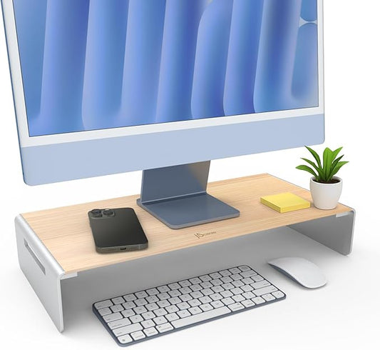 j5create Premium Monitor Stand, Made with Elegant Wood and Sleek Aluminum Material, Display/TV/Screen/Printer/Laptop Riser, Max Load 88 lbs/ 40 kg (JCT125)