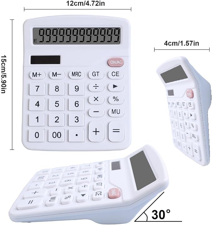 Office Desk Calculator, Cute Calculator for Kids, Basic Calculators Desktop, Dual Power Simple Financial Calculator with Big Button Large Display for Office Home and School (White)