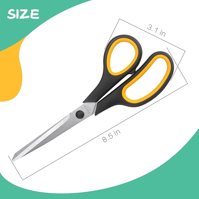 Scissors 8.5 Inch scissors all purpose Bulk Set of 3, Scissors for Office Home School Craft Supplies, Soft Comfort-Grip Right/Left Hand, Black