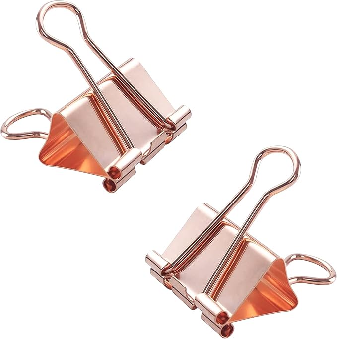 Medium Binder Clips, 24 Pack, 1-1/4 Inch, 1.25 Inch, Standard 32mm, Rose Gold, Capacity 0.6 Inch, Fold Clamp, Paper Clips, Office and School Supplies