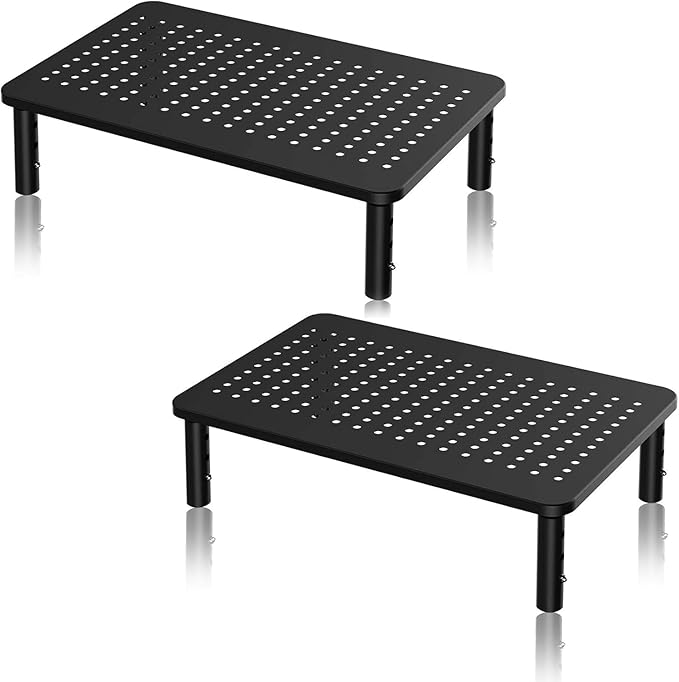 suptek Monitor Stand Riser for Computer,Laptop,Printer, Notebook and All Flat Screen Display with Vented Metal Platform,3 Height Adjustable Laptop Riser,2 Pack,Black(MST003-2)