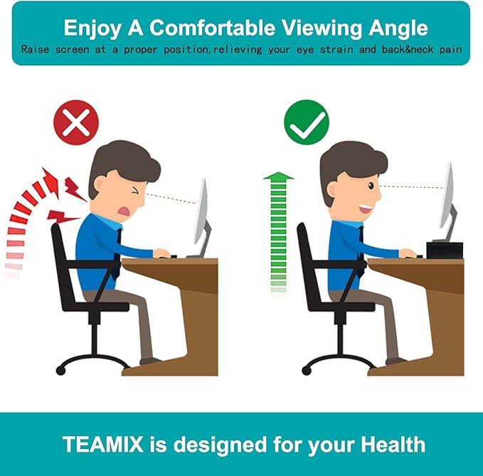 TEAMIX 2 Tier Wooden Monitor Riser Stand, Desktop Stand with storage for Laptop/PC/Printer/Keyboard, TV Stand Shelf Home Office Desk Accessories