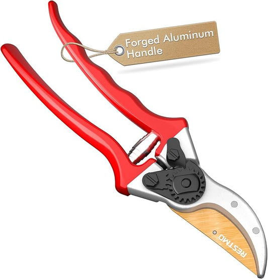RESTMO 8.6" Professional Pruning Shears, Premium Titanium SKS5 Steel Blade, Forged Aluminum Handles for Durability & Long-Lasting Sharpness, Bypass Pruners for Gardening, Clippers & Scissor Tool
