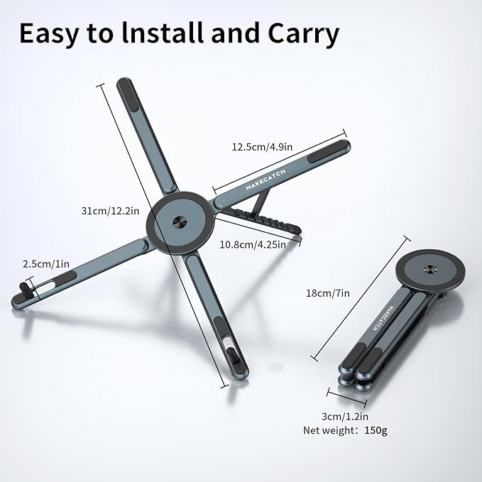 Adjustable Laptop Stand for Desk with Magnetic Phone Holder, MagSafe Compatible Portable Foldable Computer Riser for MacBook, iPhone, iPad, Tablet - Perfect for Office, Home, Traveling