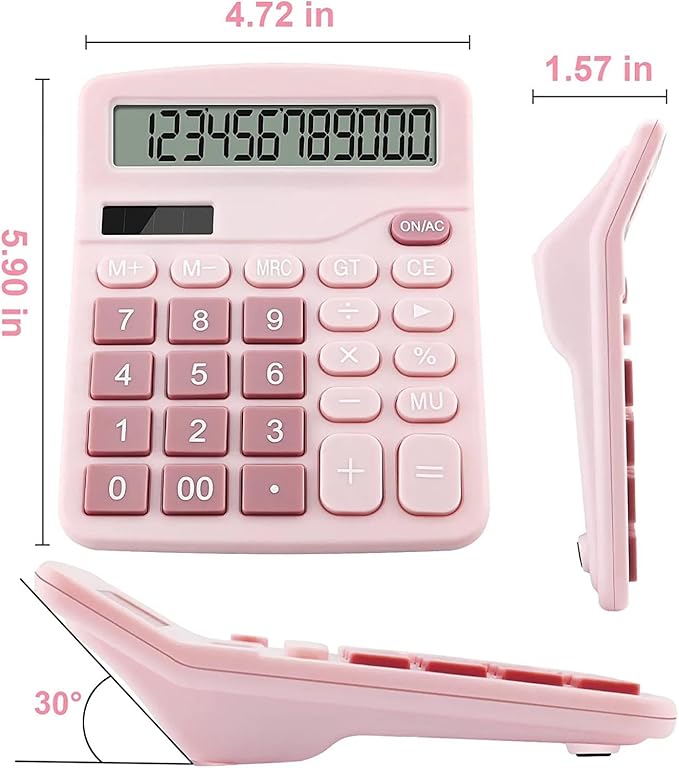 Office Desk Calculator, Cute Calculator for Kids, Basic Calculators Desktop, Dual Power Simple Financial Calculator with Big Button Large Display for Office Home and School (Pink)