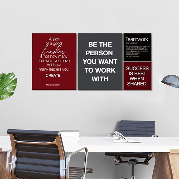 YEOION Red Grey Black Motivational Teamwork Office Wall Decor,Inspirational Team Work Wall Art Canvas Frame Artwork for Office Workplace Breakroom Wall Decor Set of 6