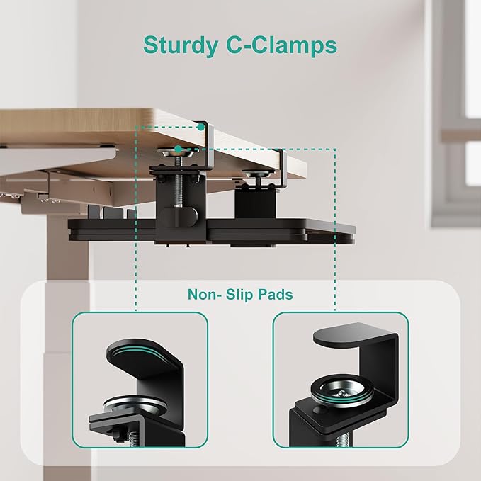 WALI Keyboard Tray Under Desk, Pull-Out Keyboard & Mouse Tray with 45° Adjustable C-Clamp, Ergonomic Platform Computer Drawer for L Shaped & Flat Desk 26.4" x 11.8" (KBT001-B), Black