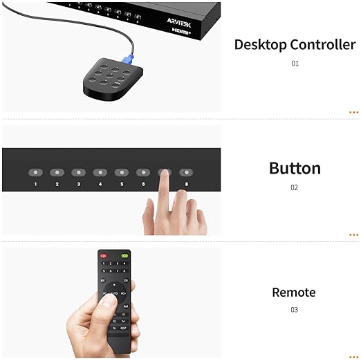 8 Port HDMI KVM Switch 4K@60Hz, 1U Rack Mount, USB Keyboard Mouse Sharing for 8PCs, Independent 3.5mm Audio Output, Includes 8 HDMI Cables, IR Remote, 4 USB 2.0 Hubs, Wired Controller