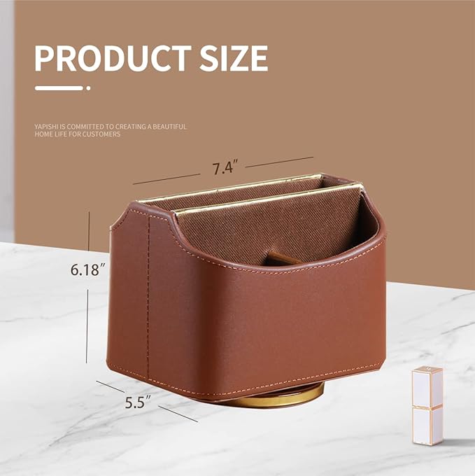 YAPISHI Remote Control Holder, Swivel Desk Organizer and Accessories Decorations for Living Room, PU Leather Room Decor Aesthtic, Bedside Table Organizer Remotes Caddy for TV Controllers/Stationery
