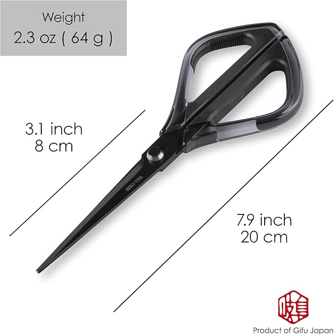 Seki Japan Stainless Steel Scissors, Hand Shears, Cardboard Opener, Fluorine coating, 7.9" Black
