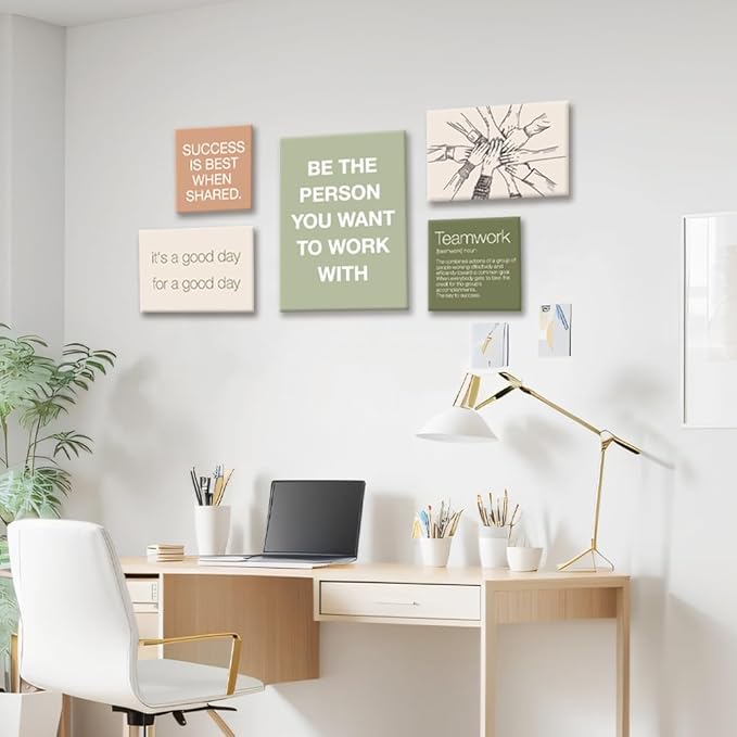 YEOION Office Inspirational Wall Art,Teamwork Motivational Wall Decor for Office,Workplace Canvas Wall Art Set of 6