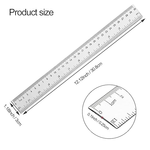 YouOKLight Plastic Ruler 30cm, Clear Ruler,Transparent Ruler 12 inch,Metric Ruler,Ruler 30cm for School,Transparent Straight rulers for Kids,and Office use,Drafting Tools,Measuring Tools,Pack of 2.