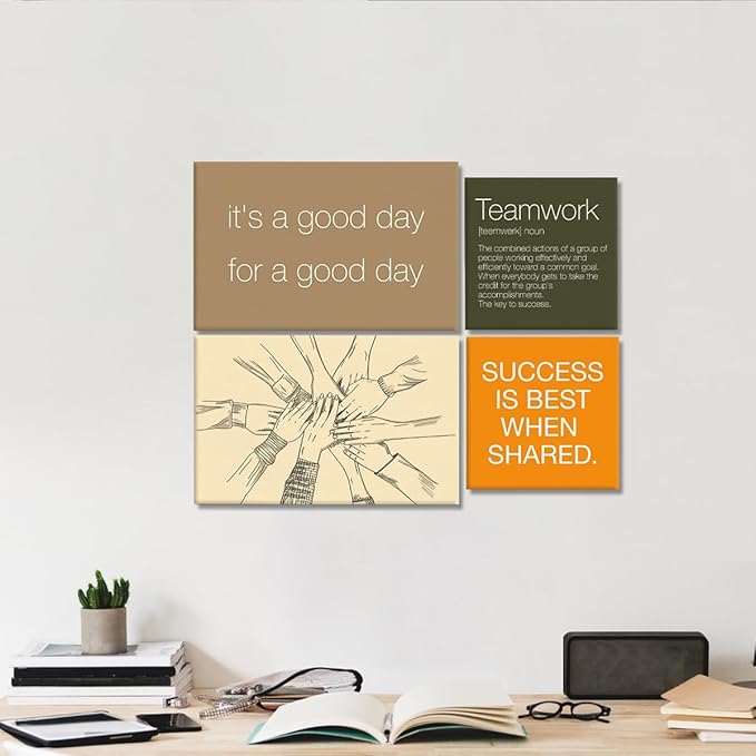 YEOION Army Green Motivational Teamwork Office Wall Decor,Inspirational Team Work Wall Art Canvas Frame Artwork for Office Workplace Breakroom Wall Decor Set of 6