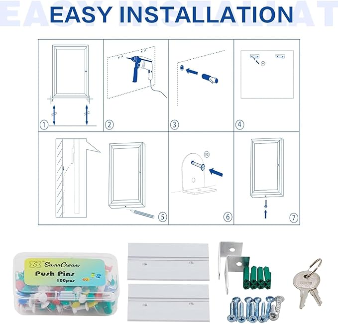 SWANCROWN Outdoor Bulletin Board 36x24in, Enclosed Bulletin Board with Locking Door Wall Display Case for Office School Commerce, Cork, Black Aluminum Frame