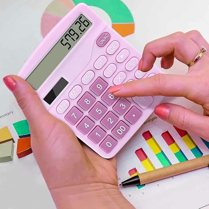 Office Desk Calculator, Cute Calculator for Kids, Basic Calculators Desktop, Dual Power Simple Financial Calculator with Big Button Large Display for Office Home and School (Purple)