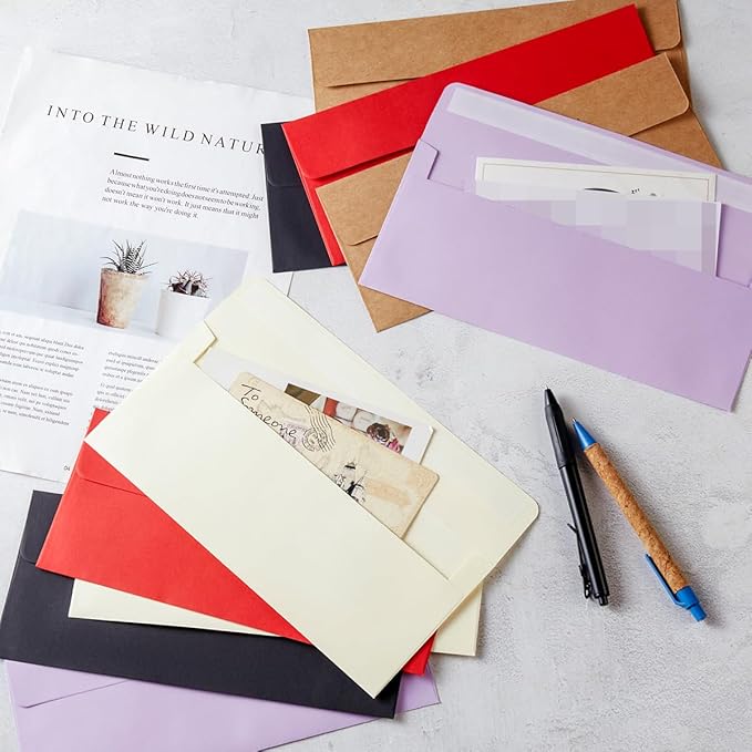 Wishop 50 Pack #10 Business Envelopes Self Seal 4x9 Standard Envelopes for Business, Invoices, Letter Mailing, 4 1/8 x 9 1/2 Inches (Light Purple, 4.13 x 9.49)