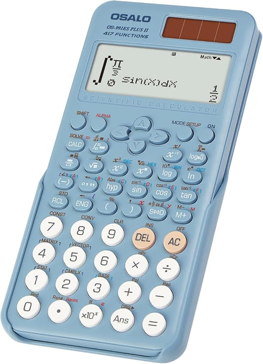 OSALO Scientific Calculator 417 Function 2 Line 10+2 Digits Written Display Solar and Battery Calculators for Students Secondary School College Blue (OS 991ES Plus 2nd Edition)