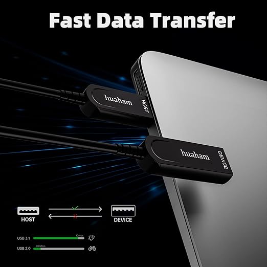 USB 3.1 Extension Cable 33ft, Fiber Optic High Speed 10Gbps USB Active Extension Male to Female Cable, Compatible with PlayStation, Printer, Displayer, Hard Drive, Webcams, VR, Data Recorder