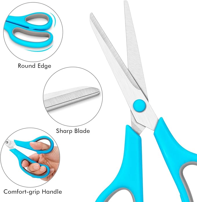 30 Packs Scissors Bulk, 8 Inch Scissors All Purpose Sharp Sewing Fabric Shears for Office Home School Supplies, Middle/High School Student Teacher Classroom Craft Scissor, Comfort Right/Left Handles