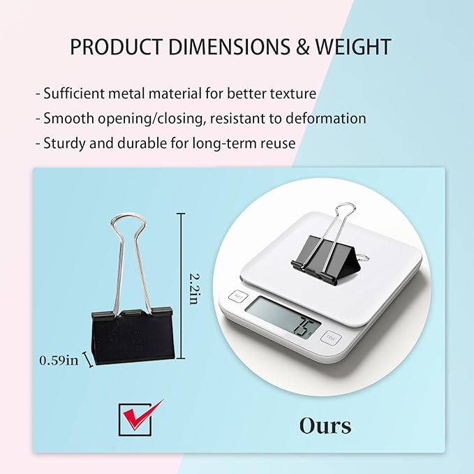 Medium Binder Clips, 36 Pack, 1-1/4 Inch, 1.25 Inch, Standard 32mm, Black, Capacity 0.6 Inch, Fold Clamp, Paper Clips, Office and School Supplies