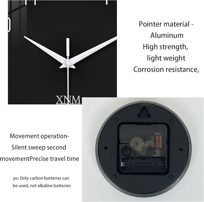 XNM Decorative Wall Clocks Battery Operated 14 Inch Black Wall Clock for Office Glass Modern Wall Clock Silent