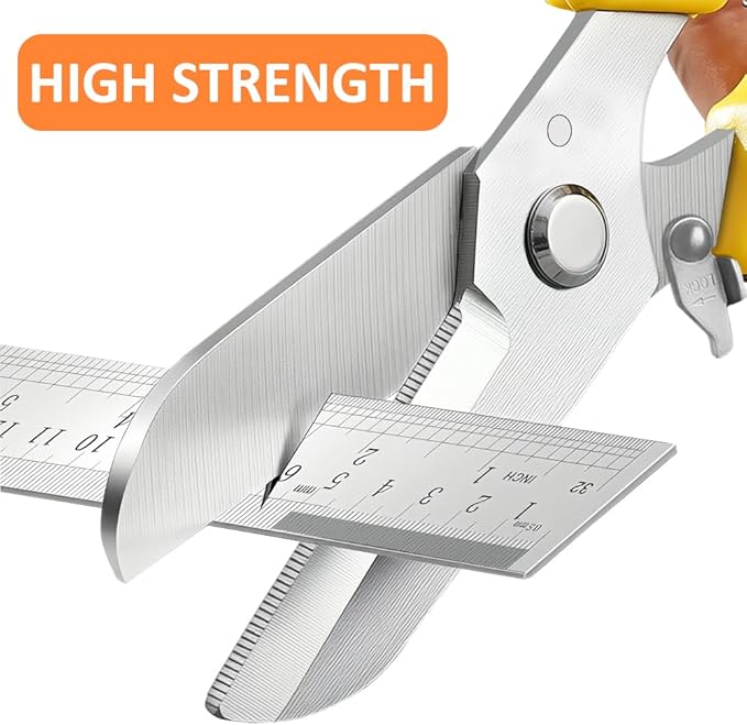 2PCS Scissors All Purpose, Tin Snips for Cutting Metal Sheet, Heavy Duty Industrial Shears, Stainless Steel Serrated Blade, Easy Cutting Wires, Cardboard, Leather, Iron Mesh