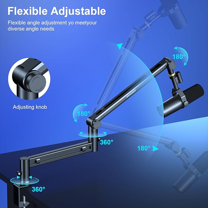 Microphone Arm,Aokeo AK-58 Desk Low Profile Adjustable Mic Boom Arm Stand,Suitable For Blue Yeti,Snowball iCE, HyperX QuadCast,SoloCast,Elgato Wave,Etc