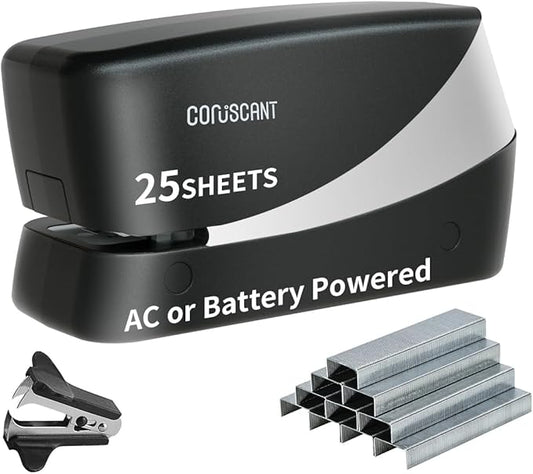 Coruscant Electric Stapler, Heavy Duty Desktop Stapler, Includes 2000 Staples and 1 Staple Remover, No-Jam Automatic AC or Battery Powered, 25 Sheet, Professional for Office Home School Use