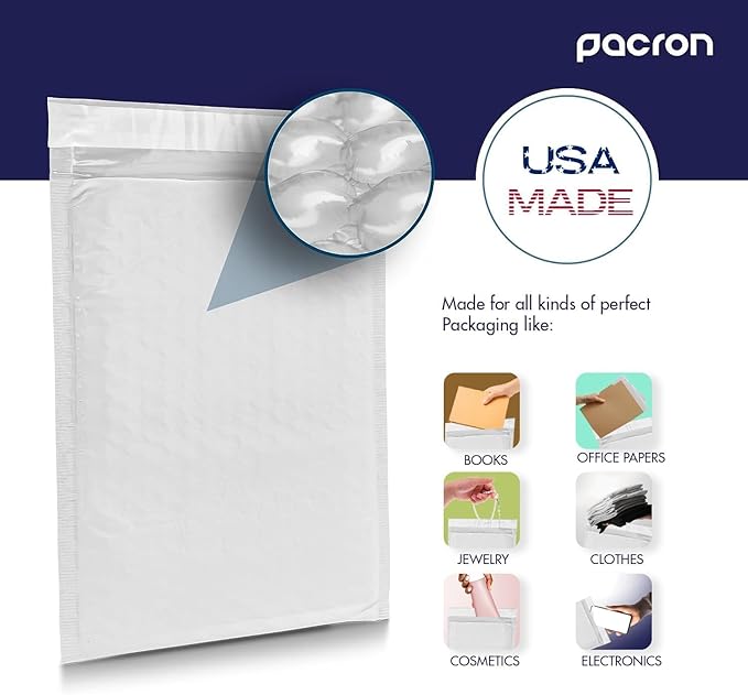 50-Pack Waterproof Poly Bubble Mailers 8.5 x 12 - Thick, Durable, Instant Seal Envelopes with Strong Adhesive - Protective Shipping Mailers for Jewelry, Cosmetics, SD Cards, USB Cables