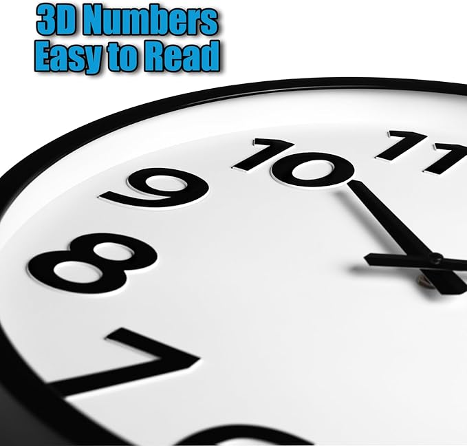 16 Inch Wall Clock Battery Operated Silent with Big Numbers Easy to Read, Analog Quartz Round Modern Large Clocks for Living Room Office Decor