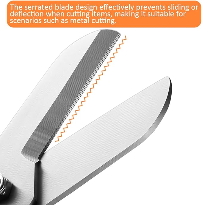 2PCS Scissors All Purpose, Tin Snips for Cutting Metal Sheet, Heavy Duty Industrial Shears, Stainless Steel Serrated Blade, Easy Cutting Wires, Cardboard, Leather, Iron Mesh