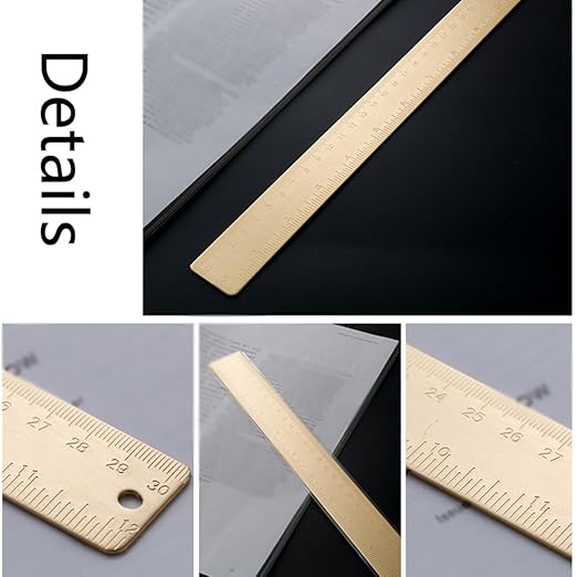 SEIWEI 2Pcs 12inches/30cm Brass Measuring Rulers, Dual Scales Drawing Ruler, Straight Edge Linear Measurement Ruler for Carpenters Architects, Gold